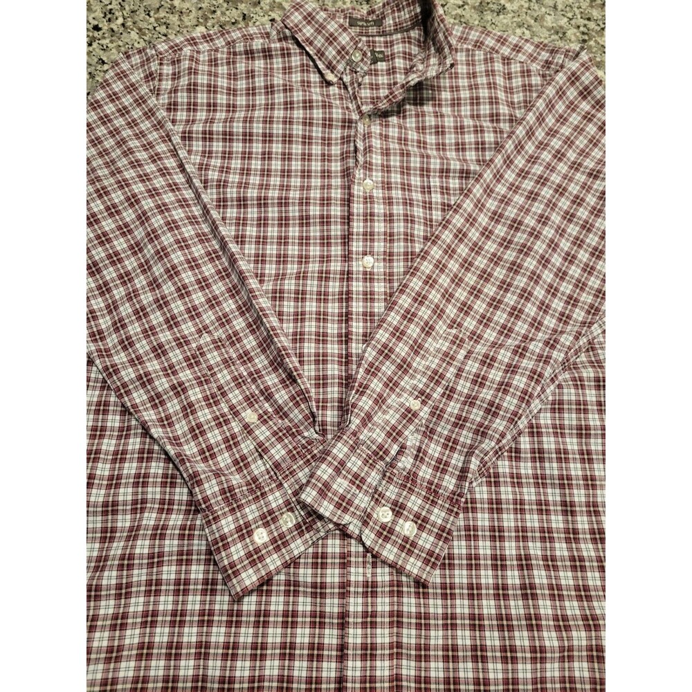 St Johns Bay Shirt Mens M Red Plaid Long Sleeve Button Down Collar Casual Cotton